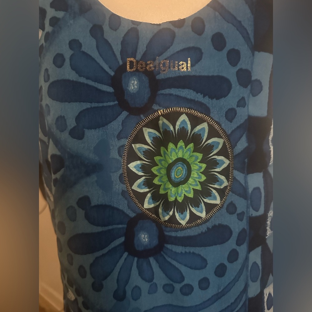 Desigual Blue Vibrant Print Women's Magic Floaty Dress Size 38 Small - Picture 10 of 12
